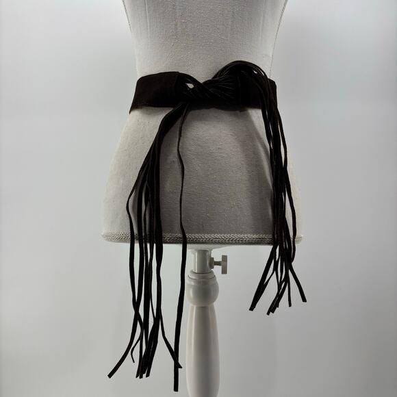 Womens Brown Suede Fringe Belt One Size Two Tone Casual Tie - Picture 10 of 11